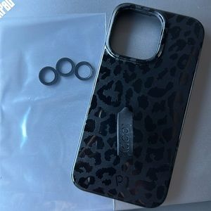 Loopy black leopard IPhone 14 Pro Max case and camera covers